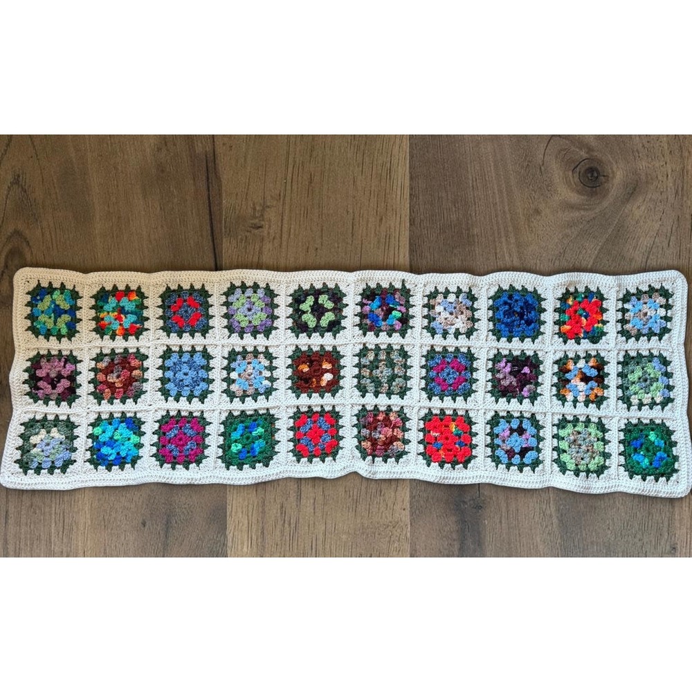 Handmade Crochet Granny Square Table Runner Furniture Scarf 52x18" Multicolor